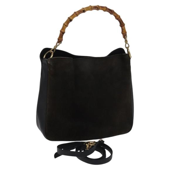 GUCCI Bamboo Hand Bag Suede Leather 2way Brown gold 001 1705 1638 Auth nb444 - Picture 1 of 16